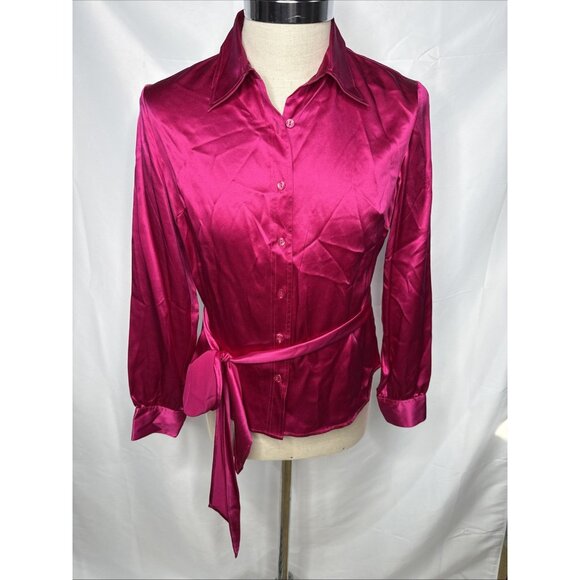 Bloomingdale's Silk Blouse Womens Sz 10 Pink Button Down Shirt Removable Tie Top - Picture 3 of 7